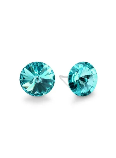 Seona Seona Ella 10mm Crystal Stud Earrings  – Hypoallergenic Stainless Steel Stud Earrings for Women, Elegant Crystal Rivoli Jewelry Earrings for Everyday and Special Occasions -  Light Turquoise